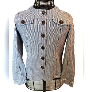 CHRISTOPHER & BANKS SIZE Medium blue & white striped cotton/spandex jacket.